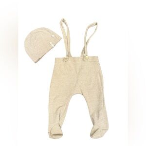 1 + in the family Beige Knit Suspender Pants and Matching Beanie Set